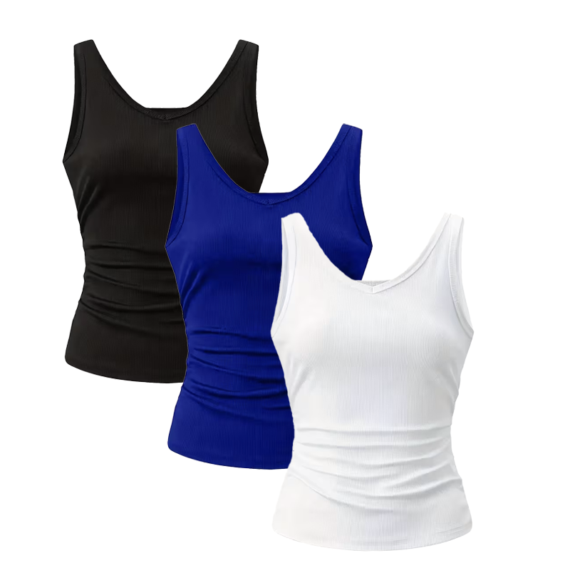 Tank Top Ribbed - Women's V-Neck Ribbed Sleeveless Tank Top